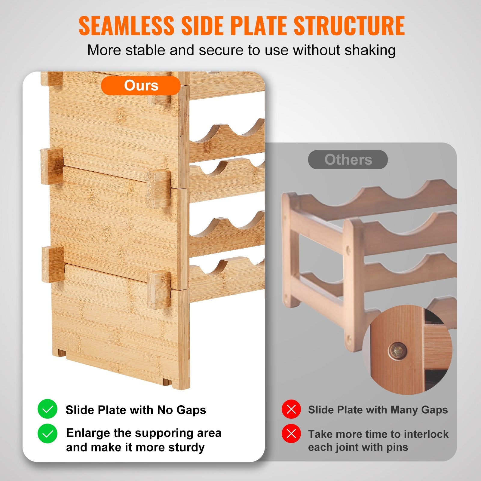 Étagère à vin empilable en bois de bambou - 4 niveaux, design modulair
