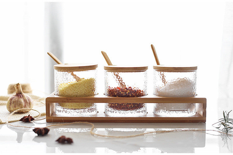 Boîte à épices en verre avec couvercle en bambou - étanche et pratique