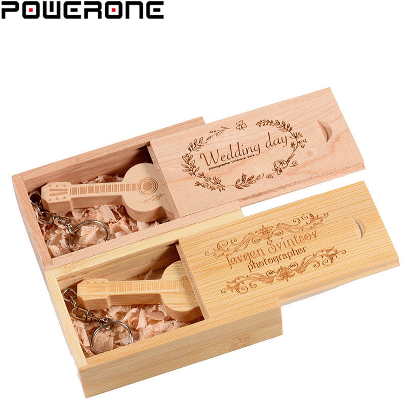 POWERONE logo personalizzato gratuito legno chitarra pen drive chitarre usb flash drive memory Stick pendrive 64GB 16GB 32GB regalo portachiavi in metallo