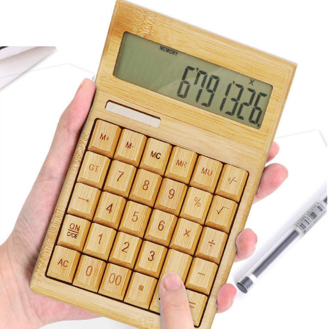 Calculatrice solaire en bambou - Écologique et rechargeable