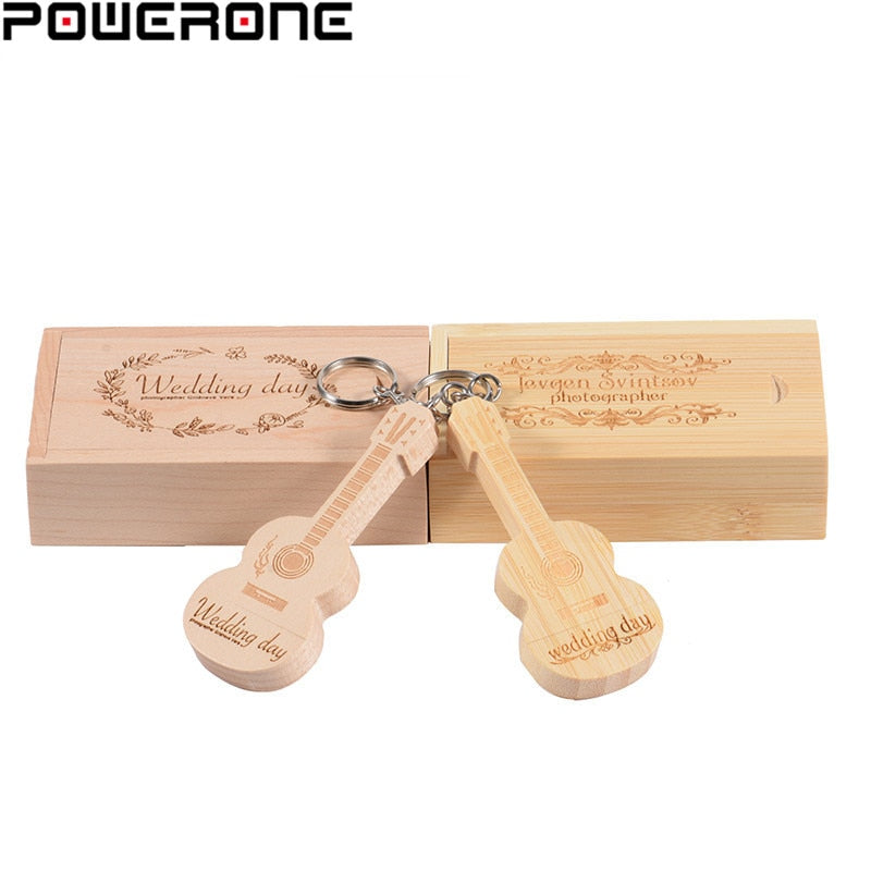 POWERONE free custom logo wood guitar pen drive guitars usb flash drive memory Stick pendrive 64GB 16GB 32GB metal keychain gift