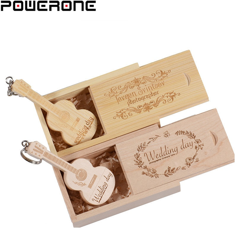 POWERONE free custom logo wood guitar pen drive guitars usb flash drive memory Stick pendrive 64GB 16GB 32GB metal keychain gift