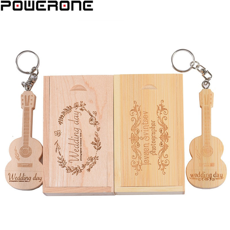 POWERONE free custom logo wood guitar pen drive guitars usb flash drive memory Stick pendrive 64GB 16GB 32GB metal keychain gift