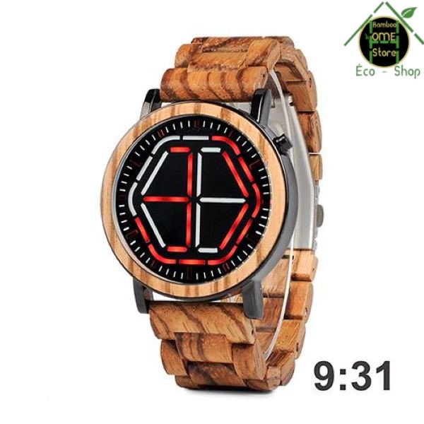 Montre en bois de bambou de couleur rouge