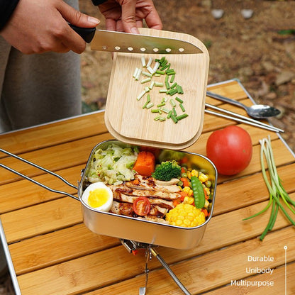 lunchbo™,  lunch box  inox avec couvercle en bambou