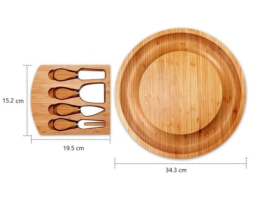 plateau à fromage et set de couteaux en bambou